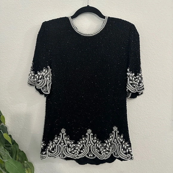 Laurence Cazar party top silk stunning night elegant classy look Sz L - Picture 2 of 7